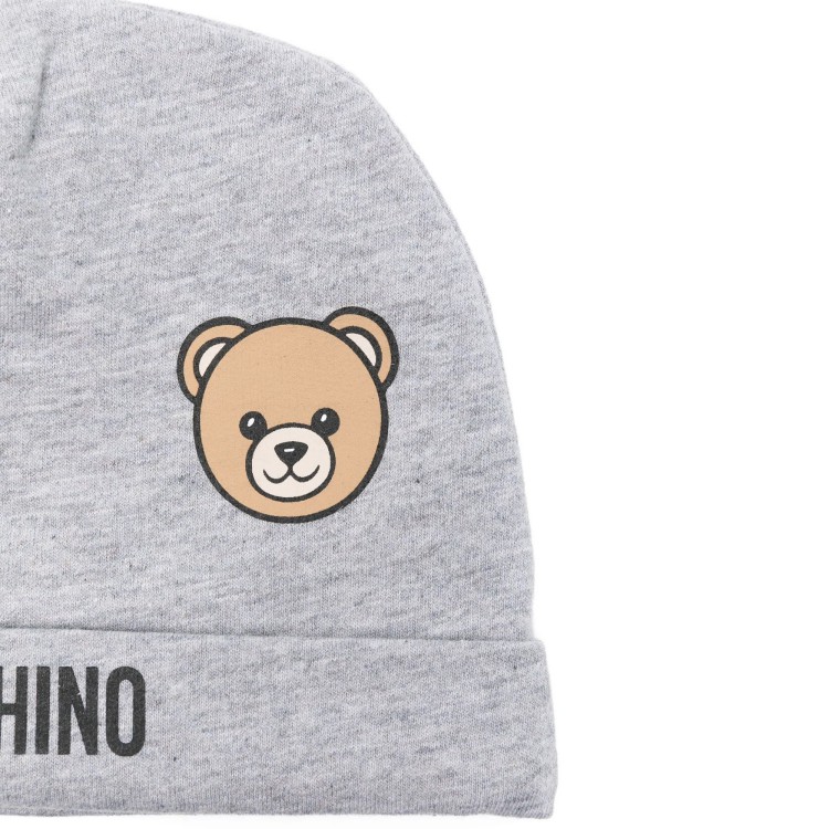 MOSCHINO Berretto grigio con logo e Teddy Bear neonati