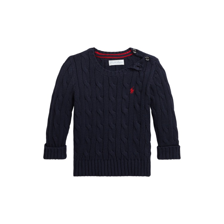 RALPH LAUREN Maglia navy a trecce in cotone neonati