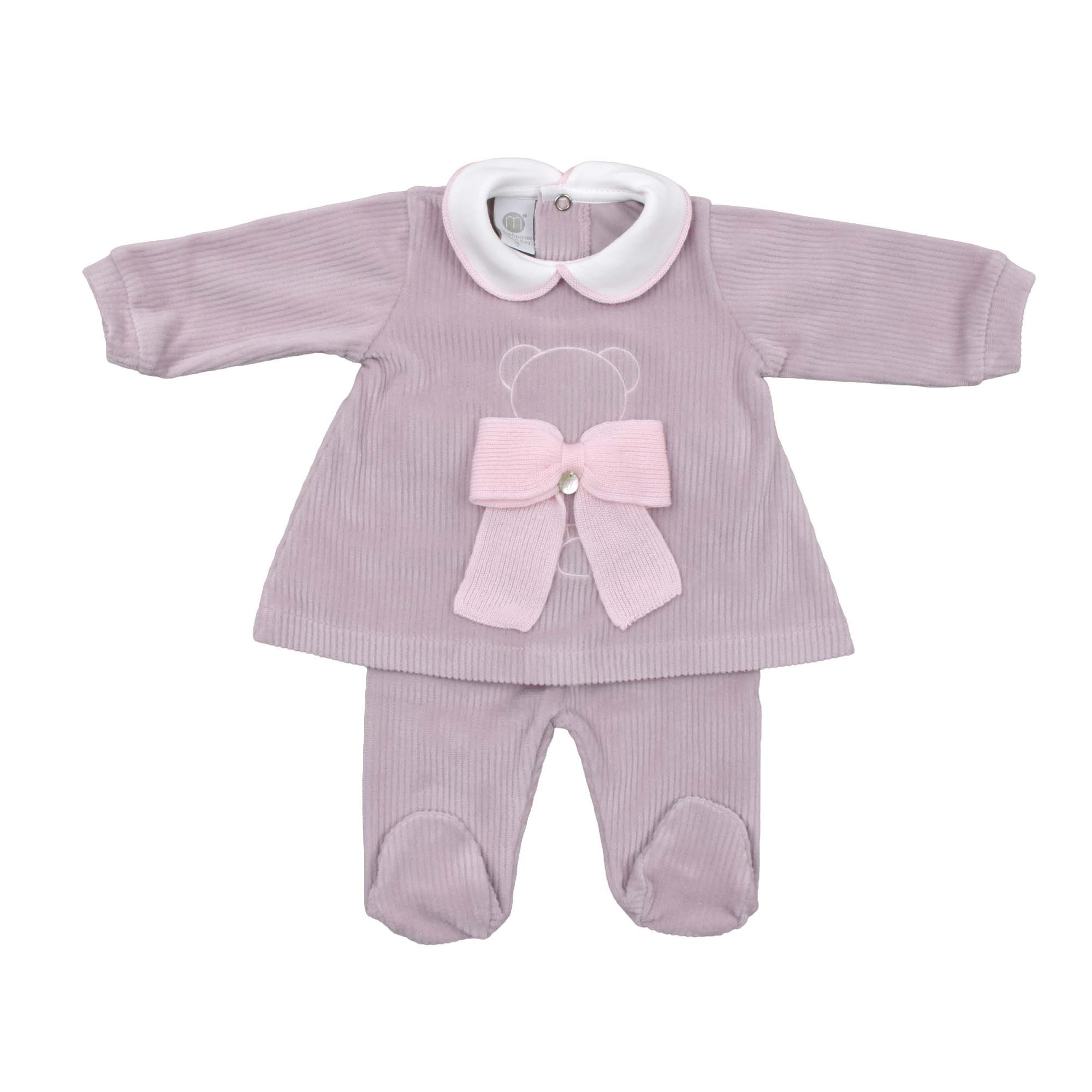 MARLU' Set 2 pezzi marsala con fiocco rosa neonata