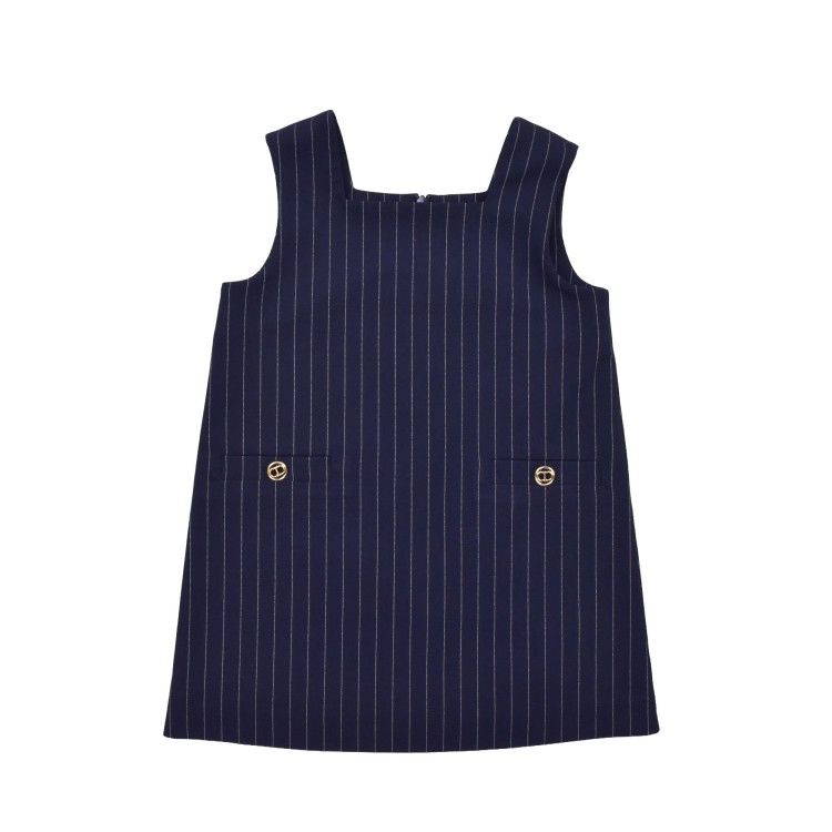 TWIN-SET Abito navy scamiciato gessato bambina