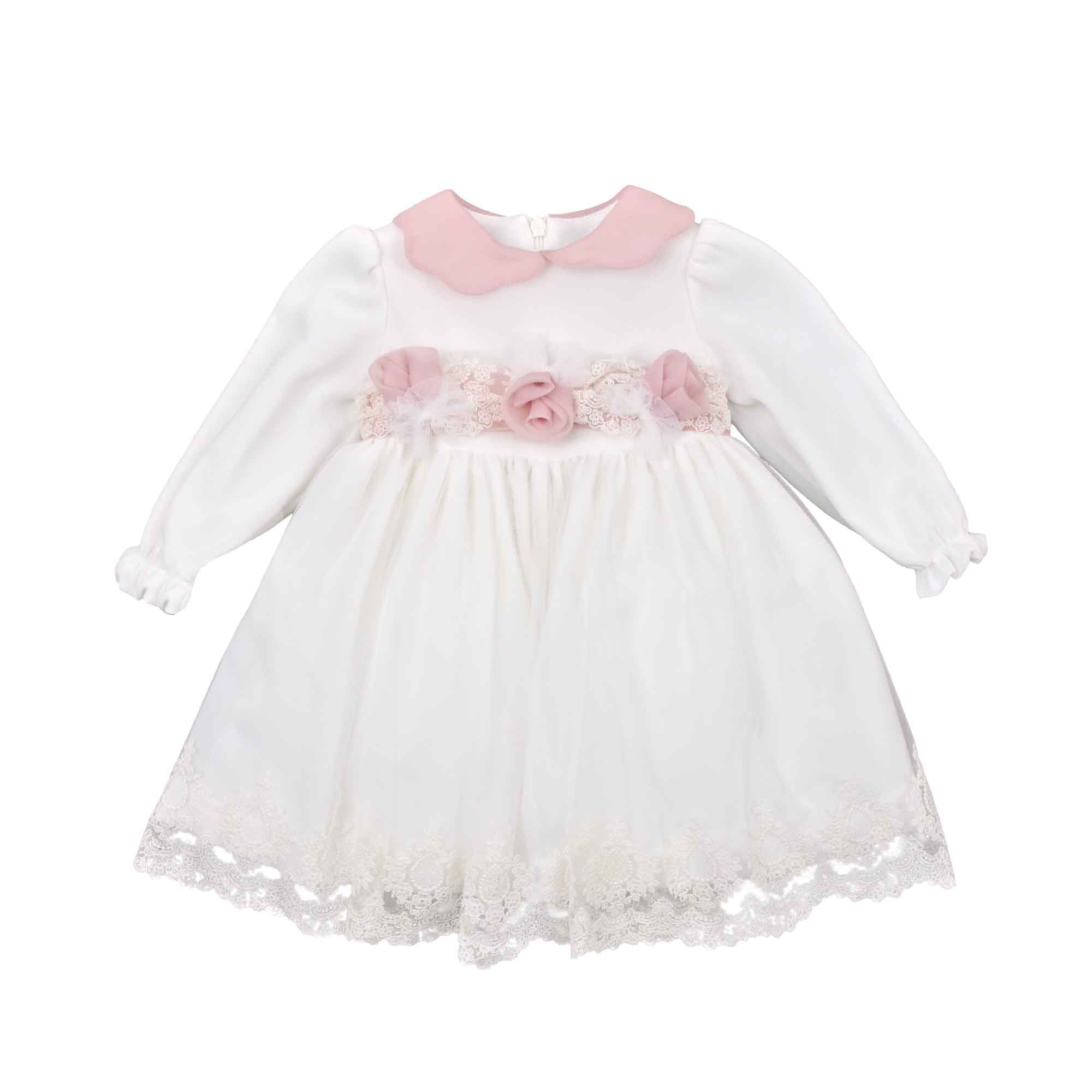 MARLU' Abitino bianco e rosa neonata