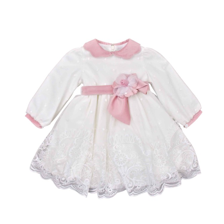MARLU' Abitino bianco con dettagli rosa neonata