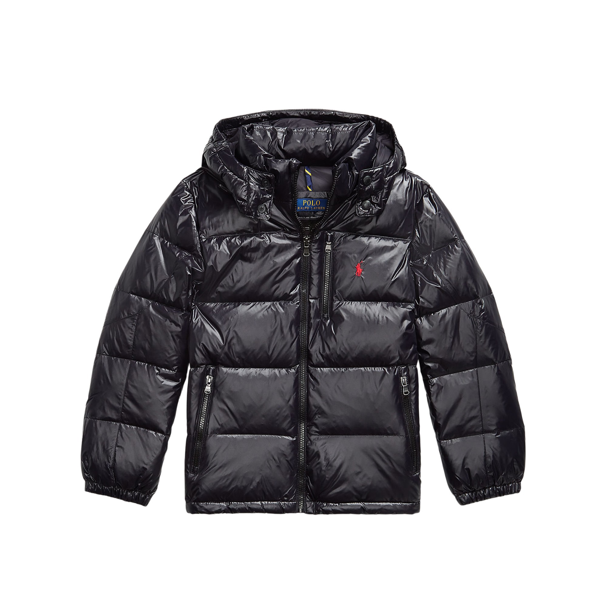 RALPH LAUREN Bomber nero lucido logo rosso bambina