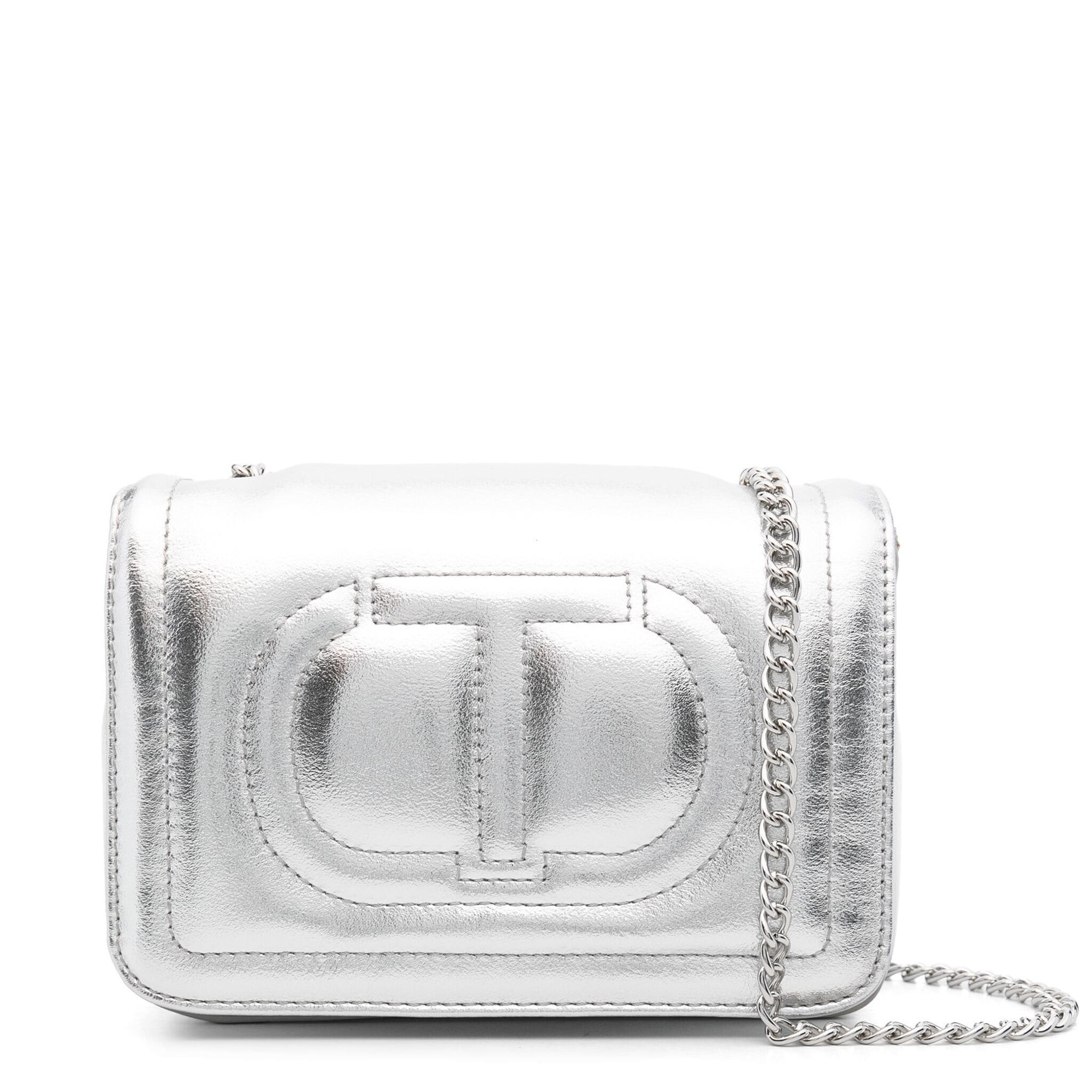 TWIN-SET Borsa argento a spalla con logo goffrato bambina
