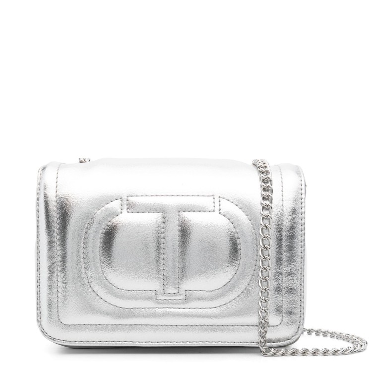 TWIN-SET Borsa argento a spalla con logo goffrato bambina