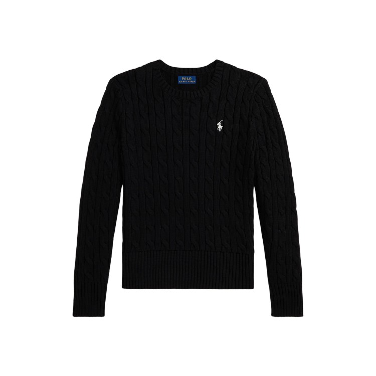 RALPH LAUREN Maglia nera in cotone a trecce bambina