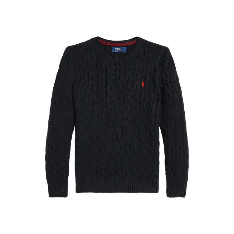 RALPH LAUREN Maglia navy in cotone a trecce bambina