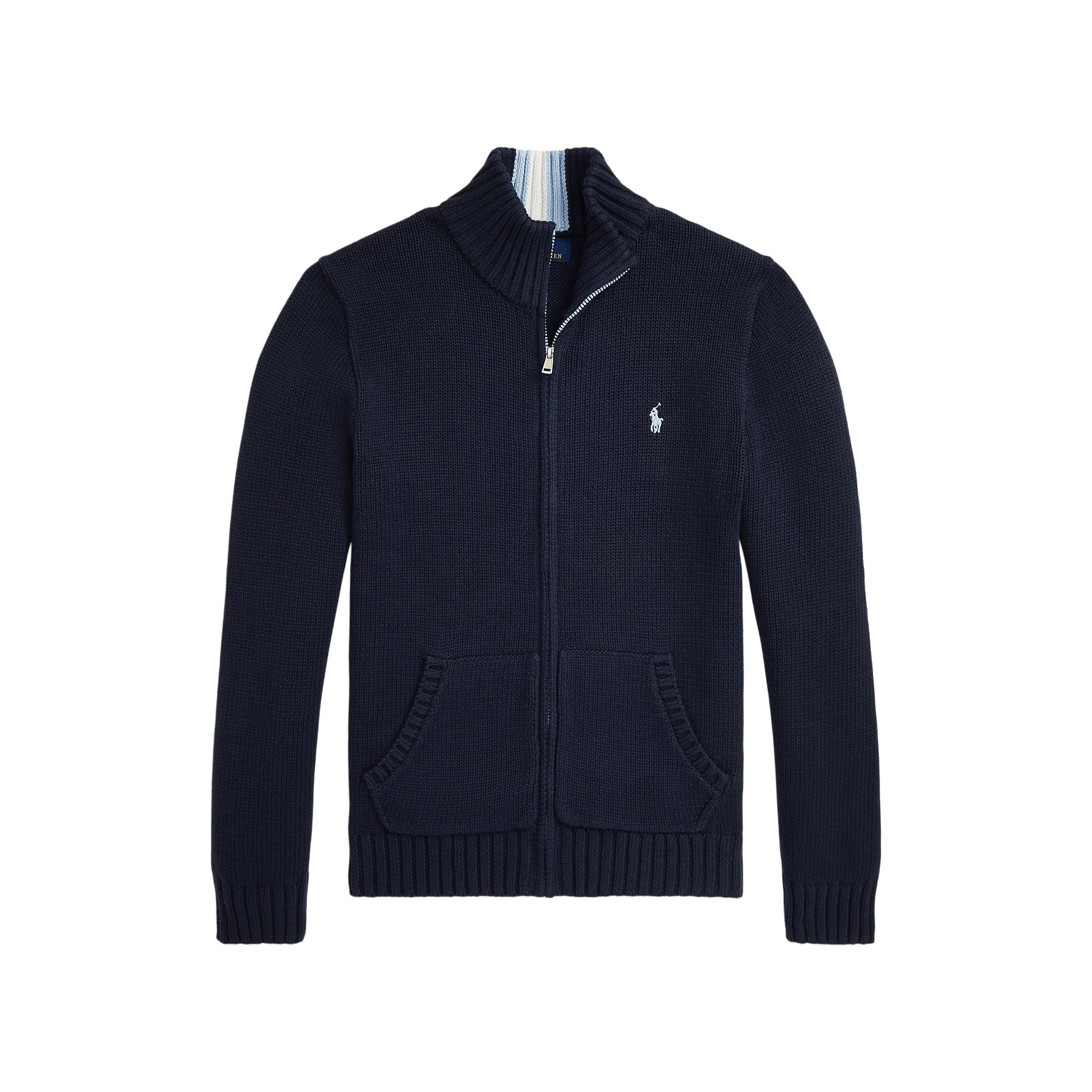 RALPH LAUREN Maglia in cotone navy full-zip bambino