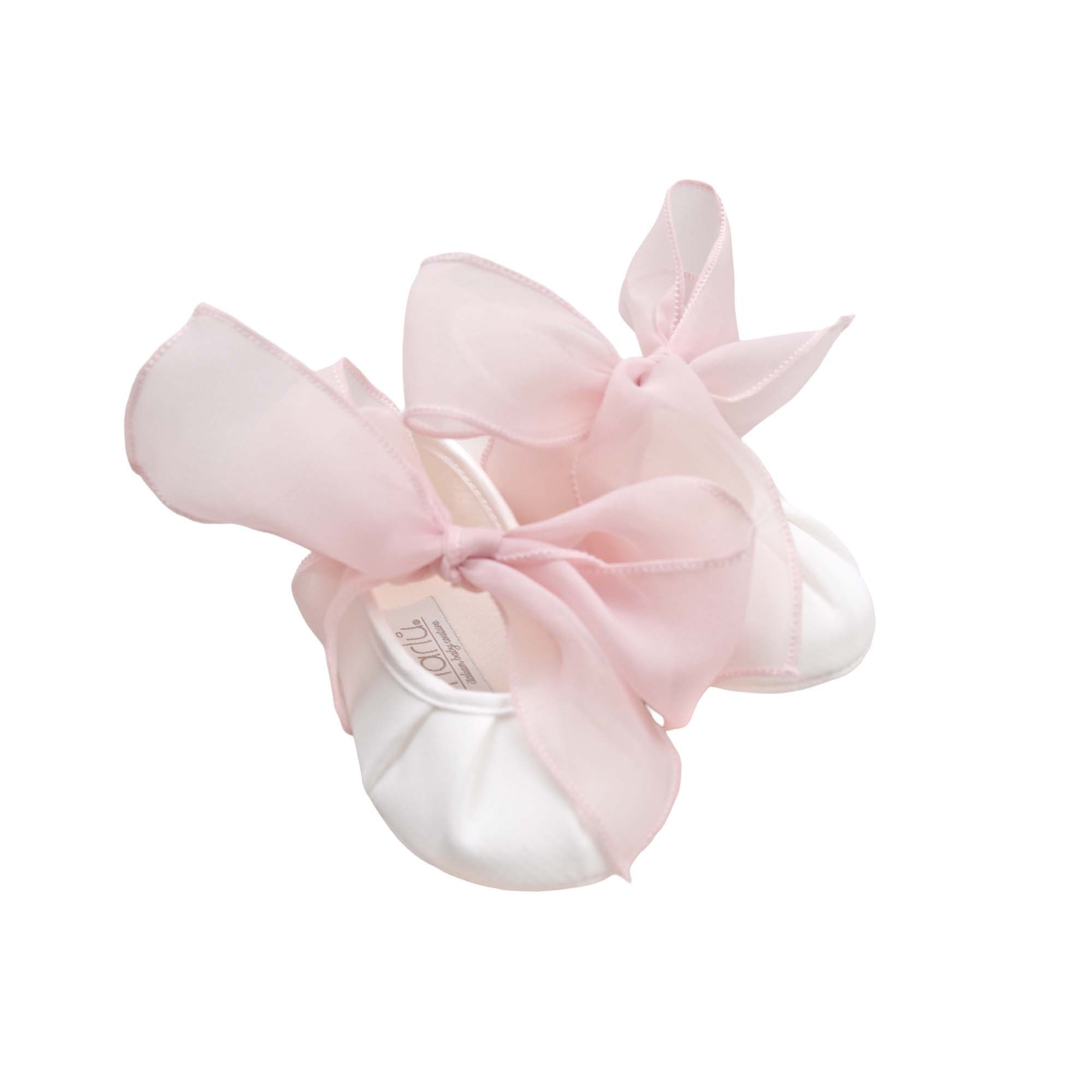 MARLU' Scarpine bianche con fiocco rosa neonata