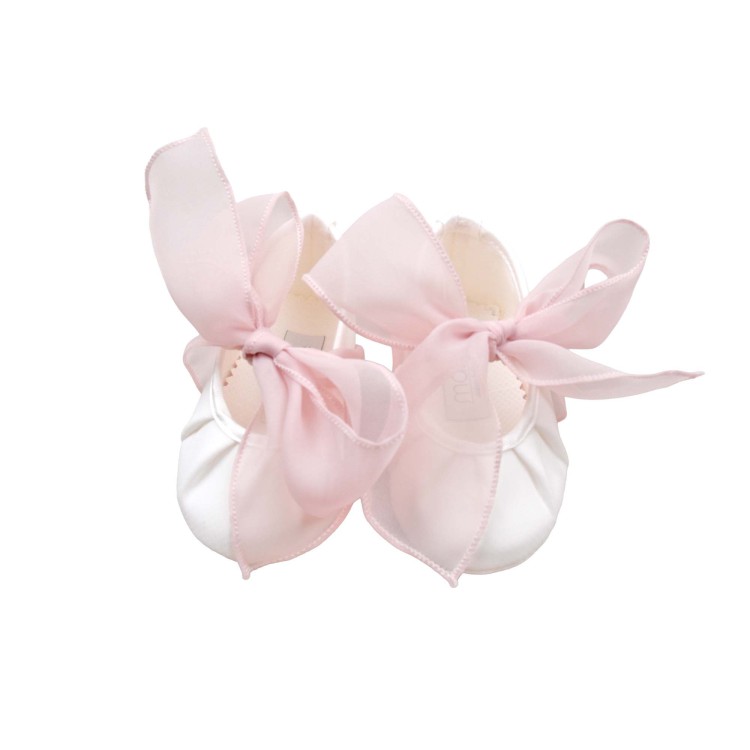 MARLU' Scarpine bianche con fiocco rosa neonata