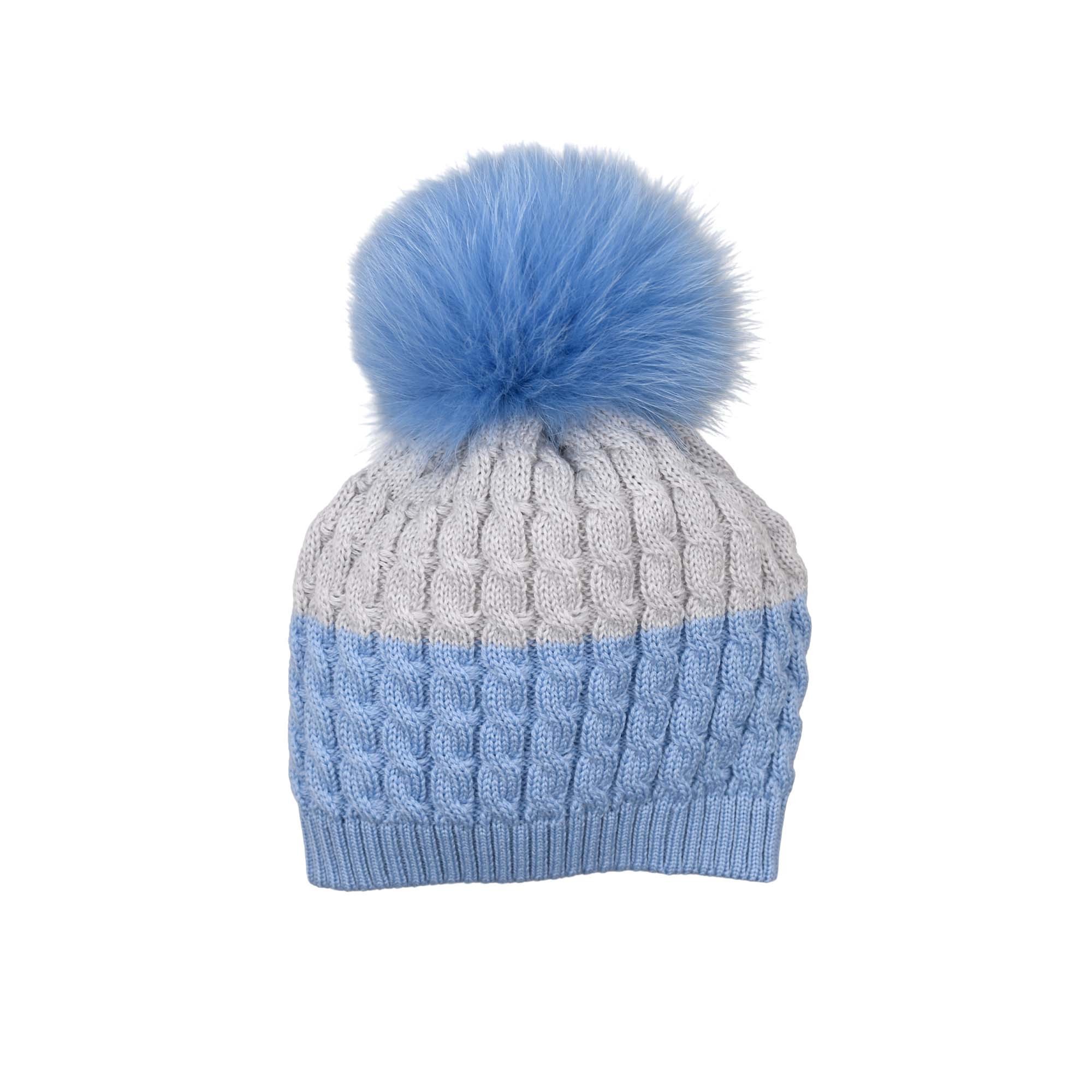 MARLU' Cappellino grigio e azzurro pom pom neonato