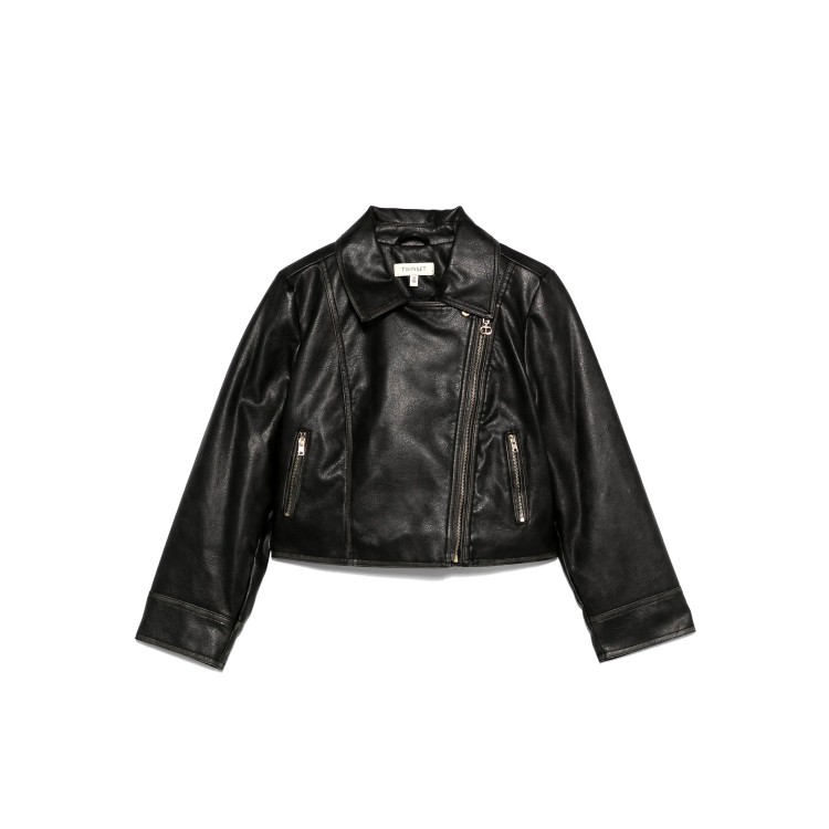 TWIN-SET Giacca biker nera asimmetrica bambina