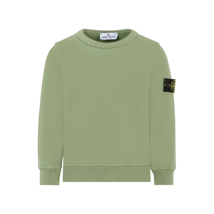 STONE ISLAND Felpa salvia girocollo con patch bambini