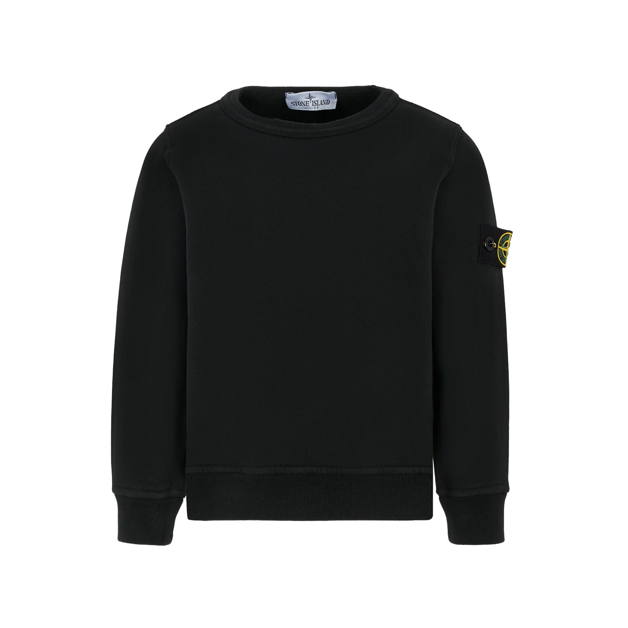 STONE ISLAND Felpa nera girocollo con patch bambini