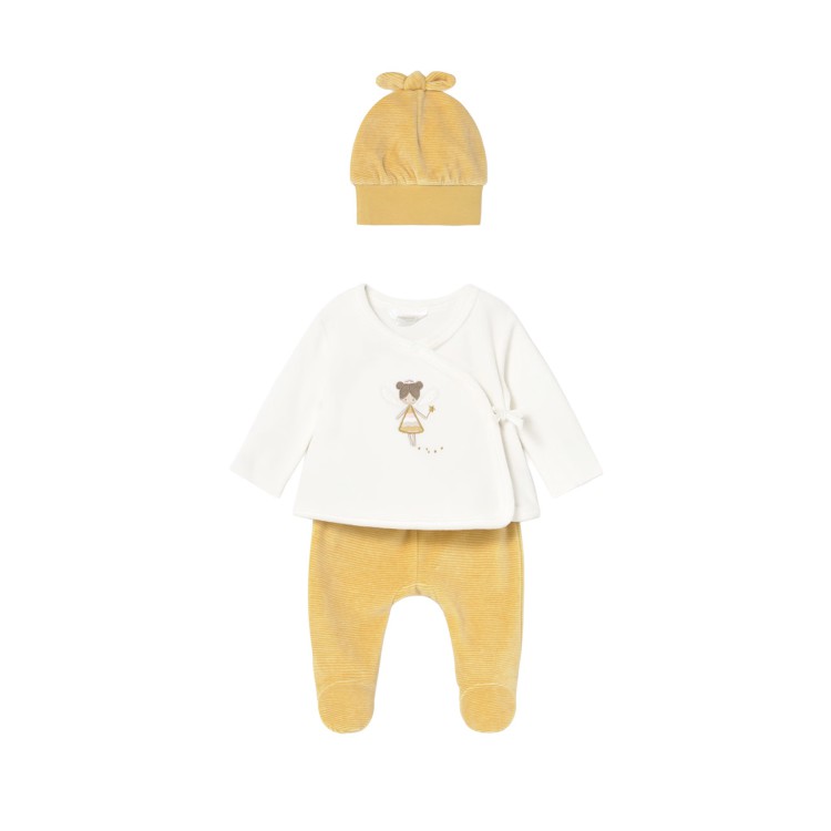 MAYORAL NEWBORN Completo 3 pezzi bianco e miele neonata