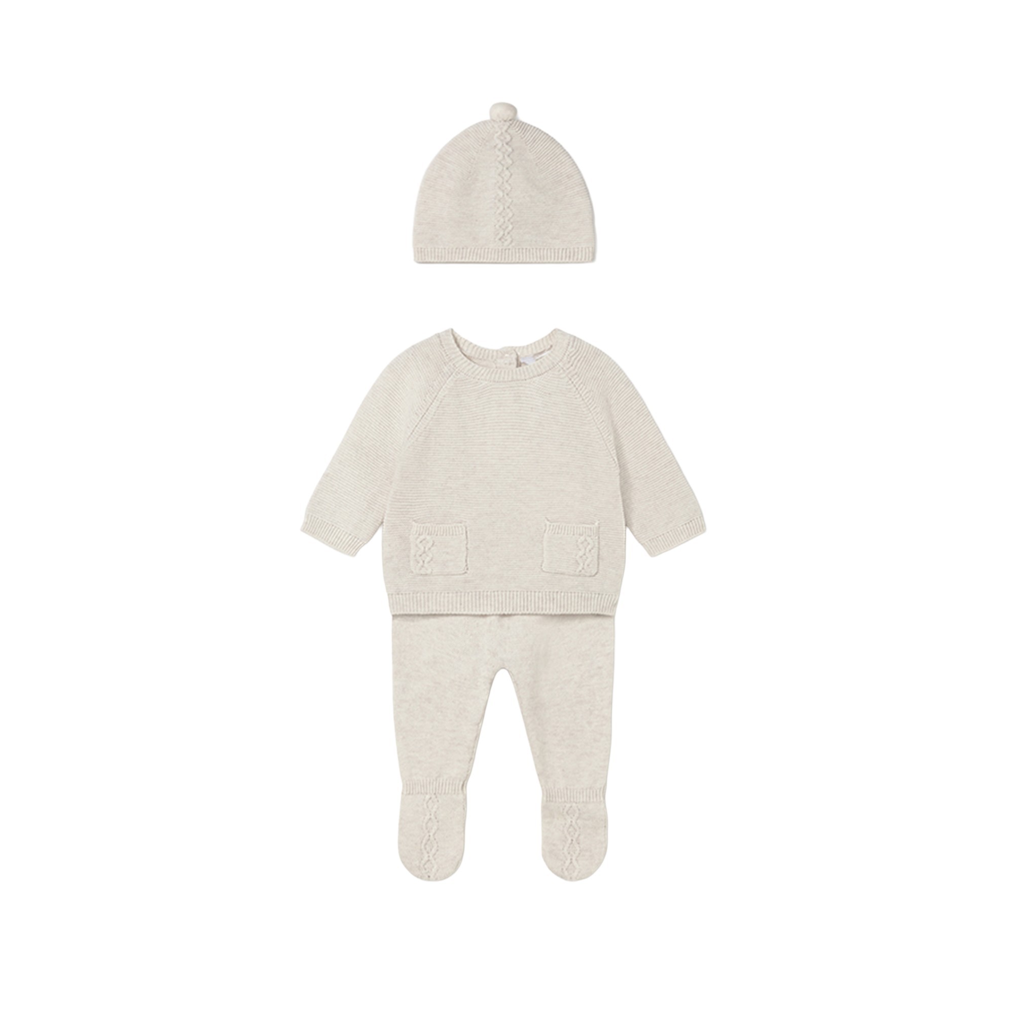 MAYORAL NEWBORN Completo 3 pezzi sabbia tricot neonati