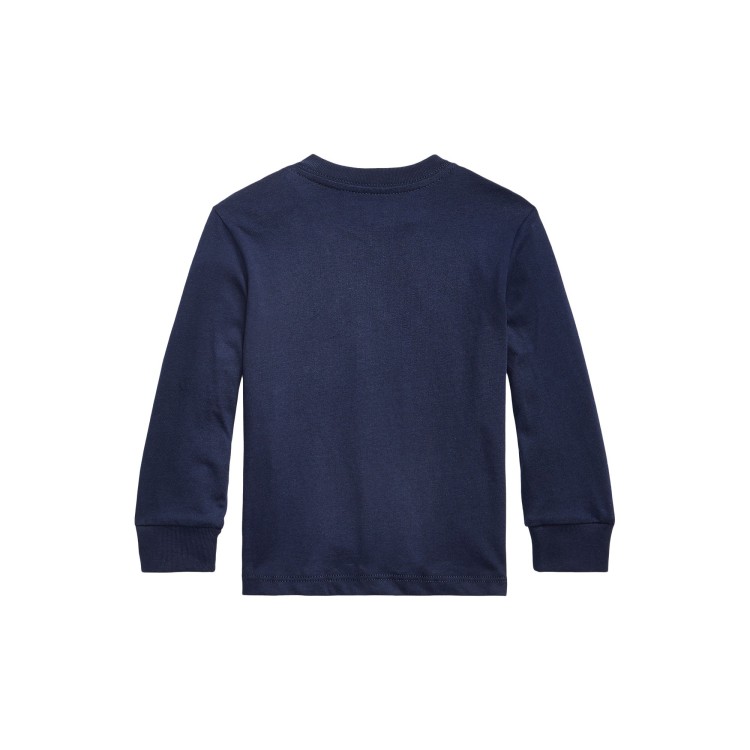 RALPH LAUREN T-shirt blu a manica lunga con ricamo neonati