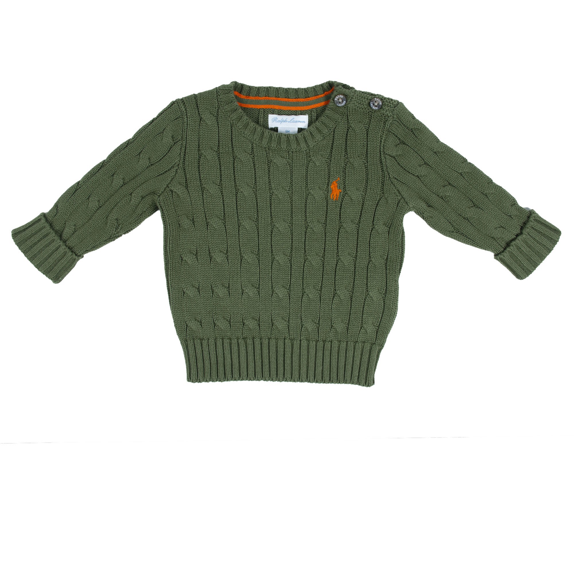 RALPH LAUREN Maglione treccia caldo cotone verde neonato