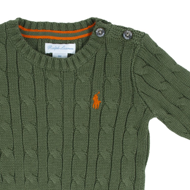 RALPH LAUREN Maglione treccia  caldo cotone verde neonato