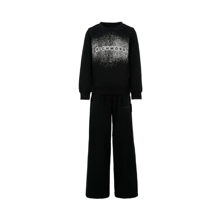 JOHN RICHMOND Tuta nera con logo strass bambina