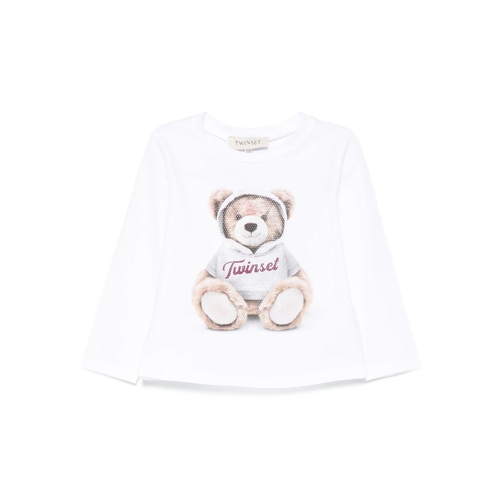 TWIN-SET T-shirt bianca a maniche lunghe stampa teddy bambina