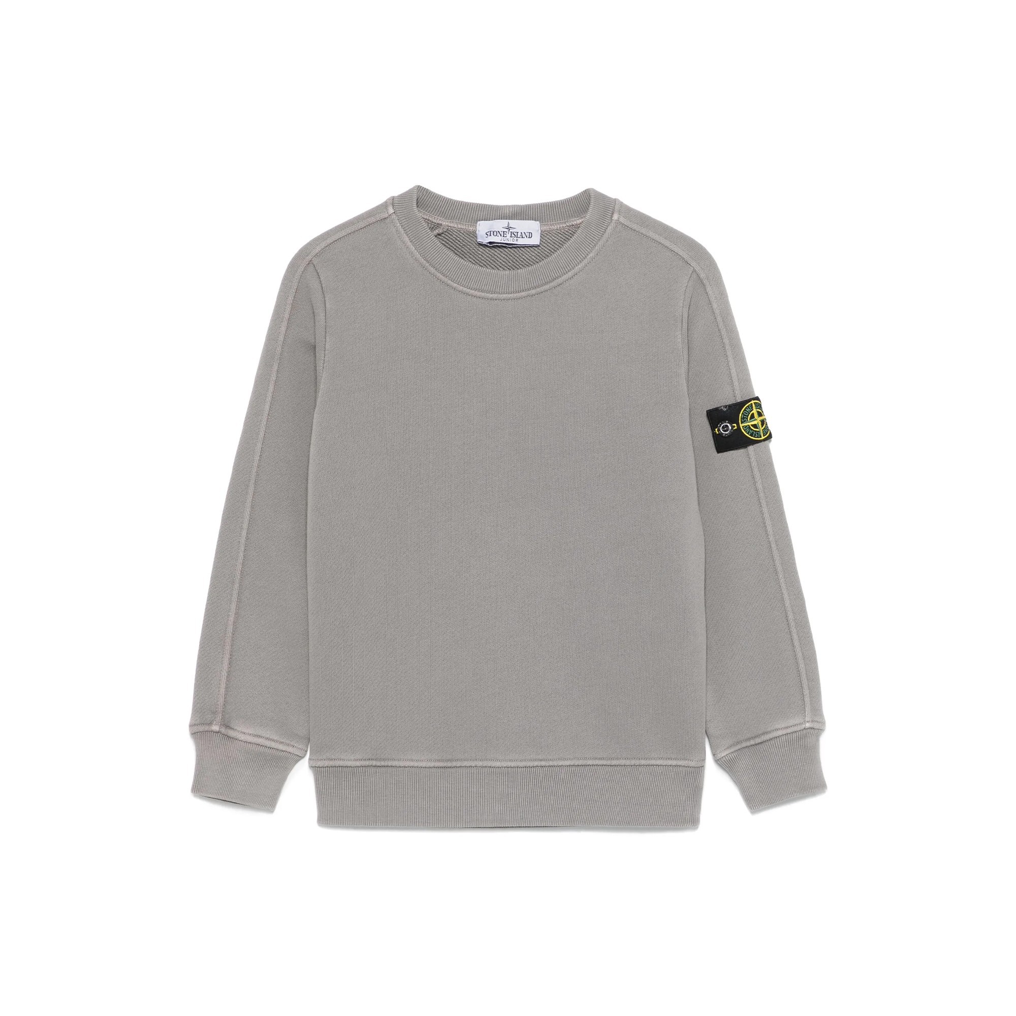 STONE ISLAND Felpa grigia girocollo con patch bambini