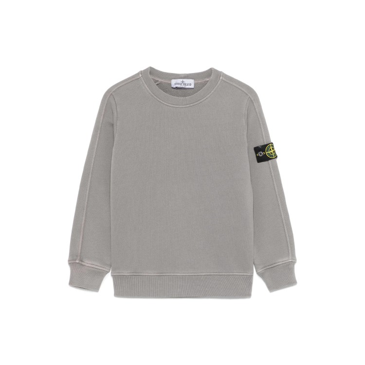 STONE ISLAND Felpa grigia girocollo con patch bambini