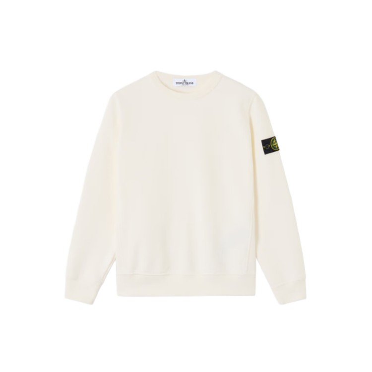 STONE ISLAND Felpa bianca girocollo con patch bambini