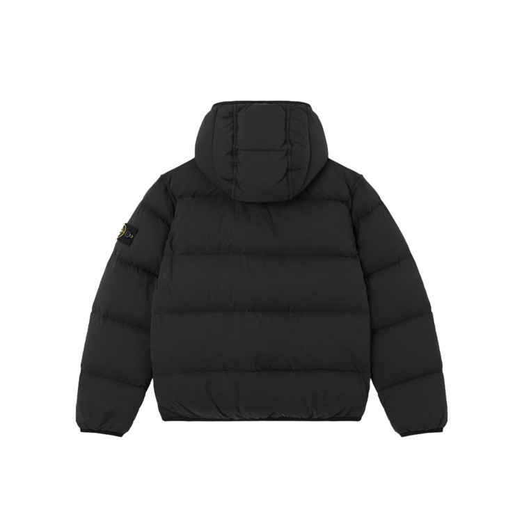 STONE ISLAND Piumino nero in vera piuma con cappuccio bambini
