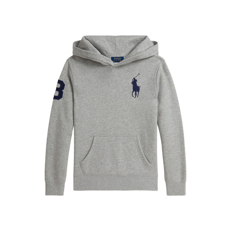 RALPH LAUREN Felpa grigia Big Pony con cappuccio bambini