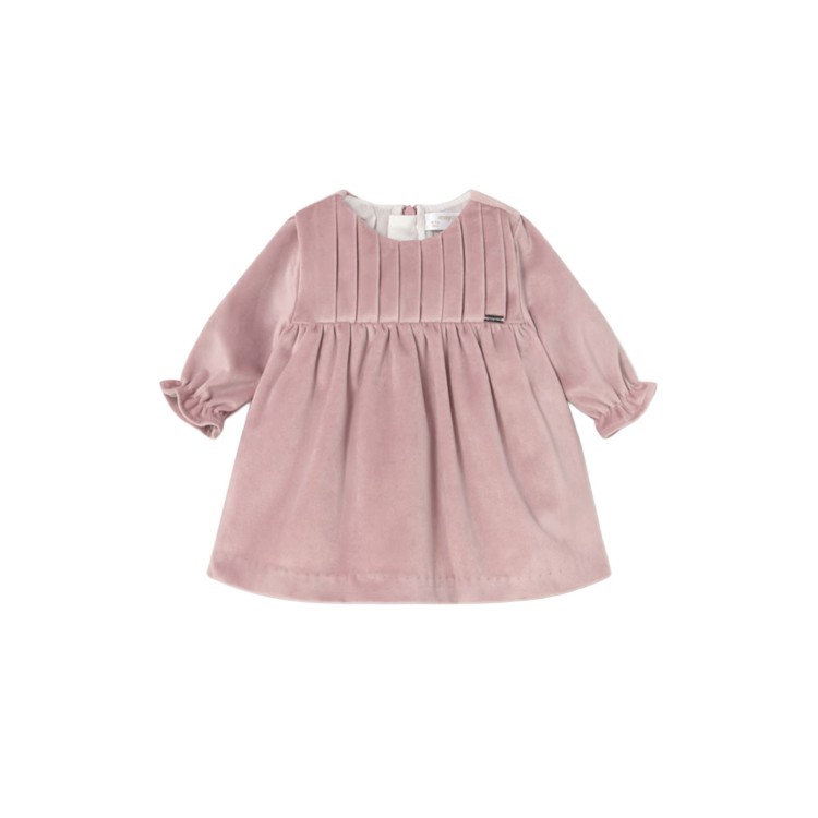 MAYORAL NEWBORN Vestito rosa in velluto neonata