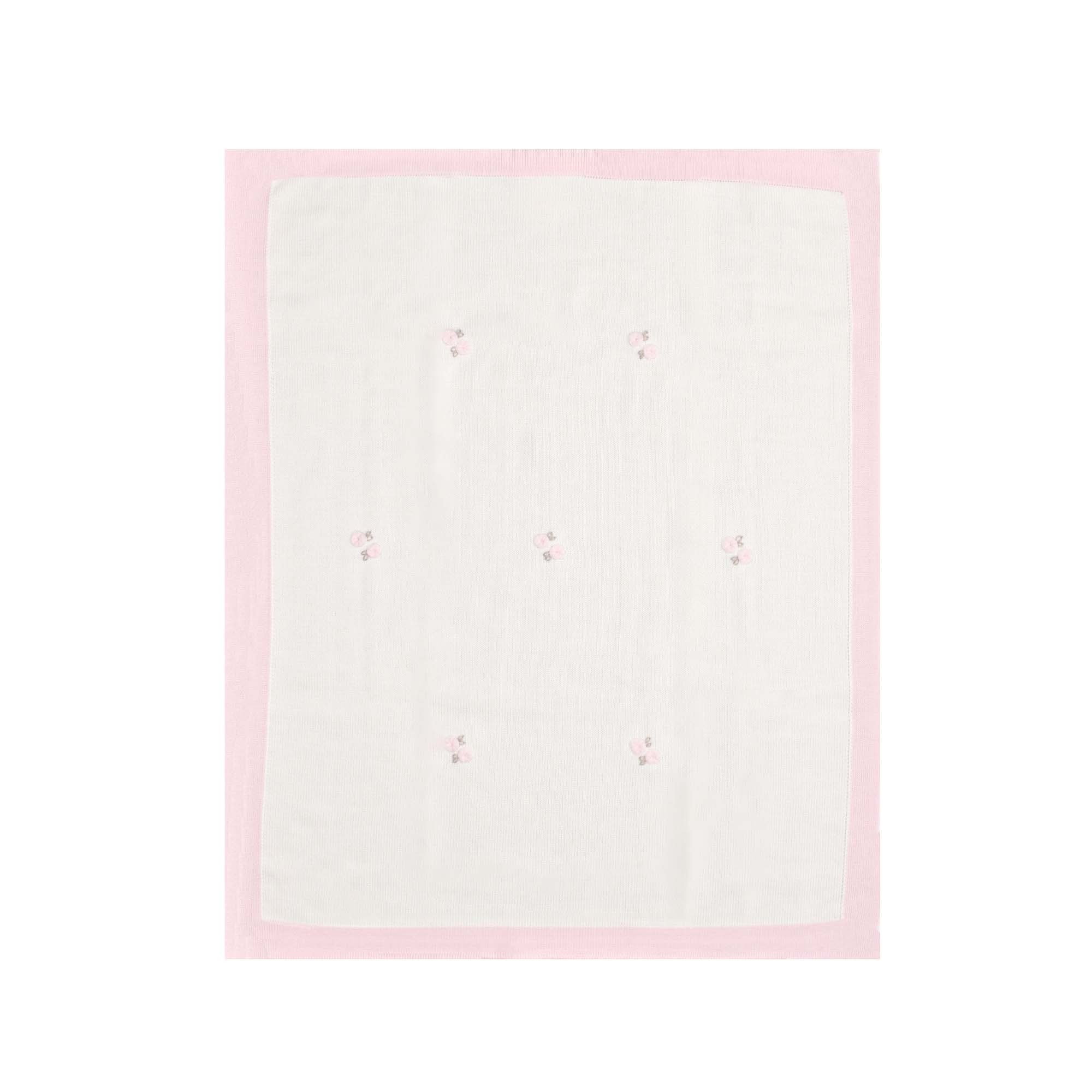 MARLU' Copertina bianca e rosa con ricamo neonata