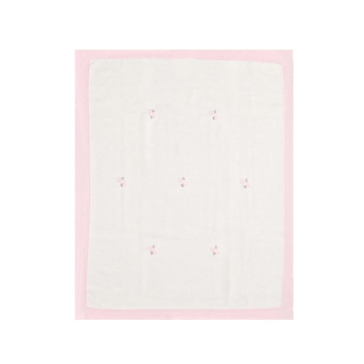 MARLU' Copertina bianca e rosa con ricamo neonata