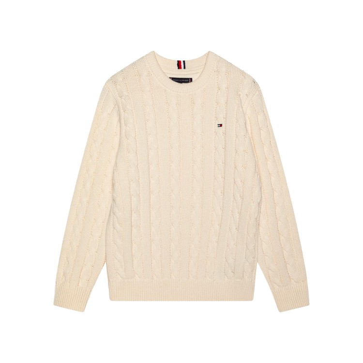 TOMMY HILFIGER Pullover crema a maglia intrecciata bambino