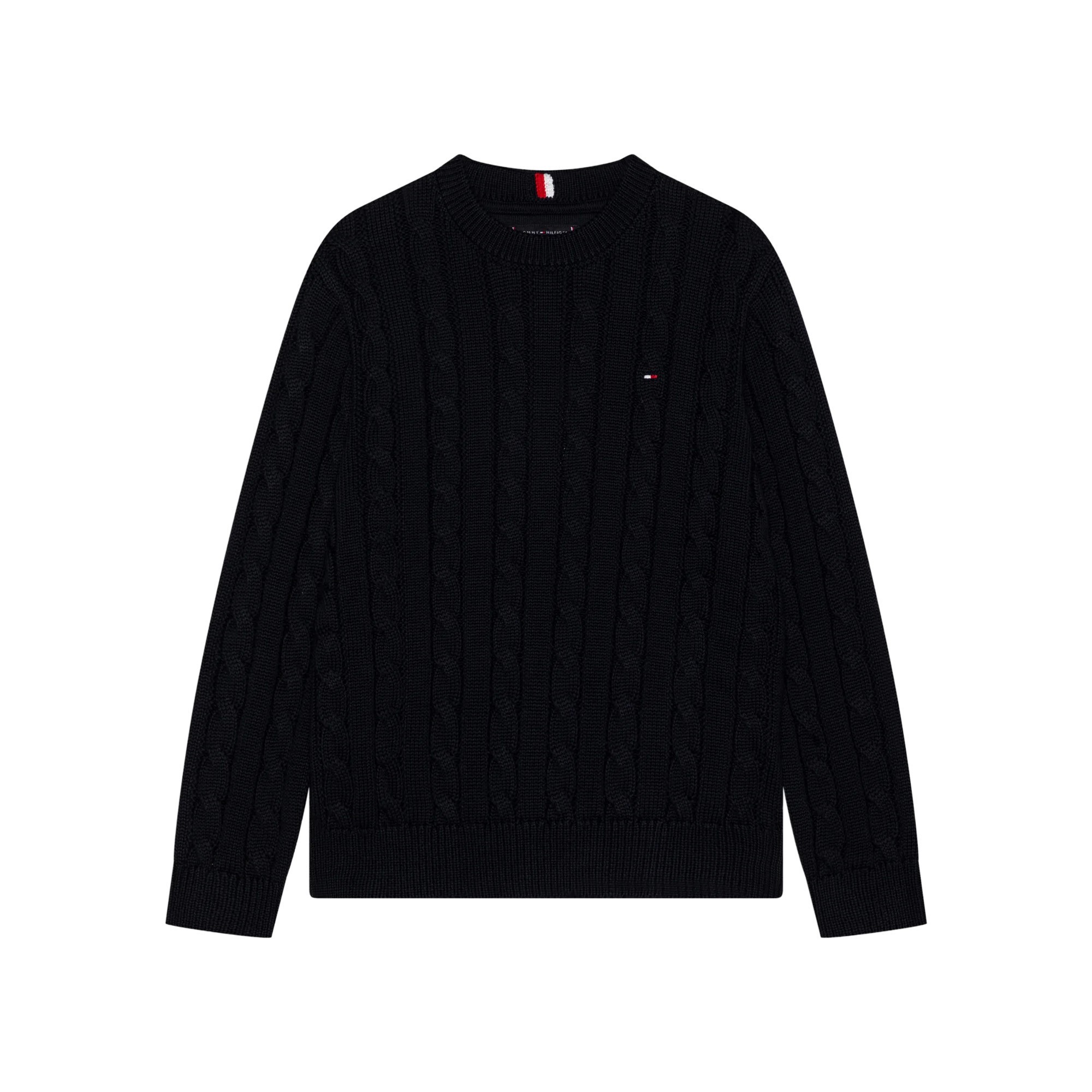 TOMMY HILFIGER Pullover nero a maglia intrecciata bambino