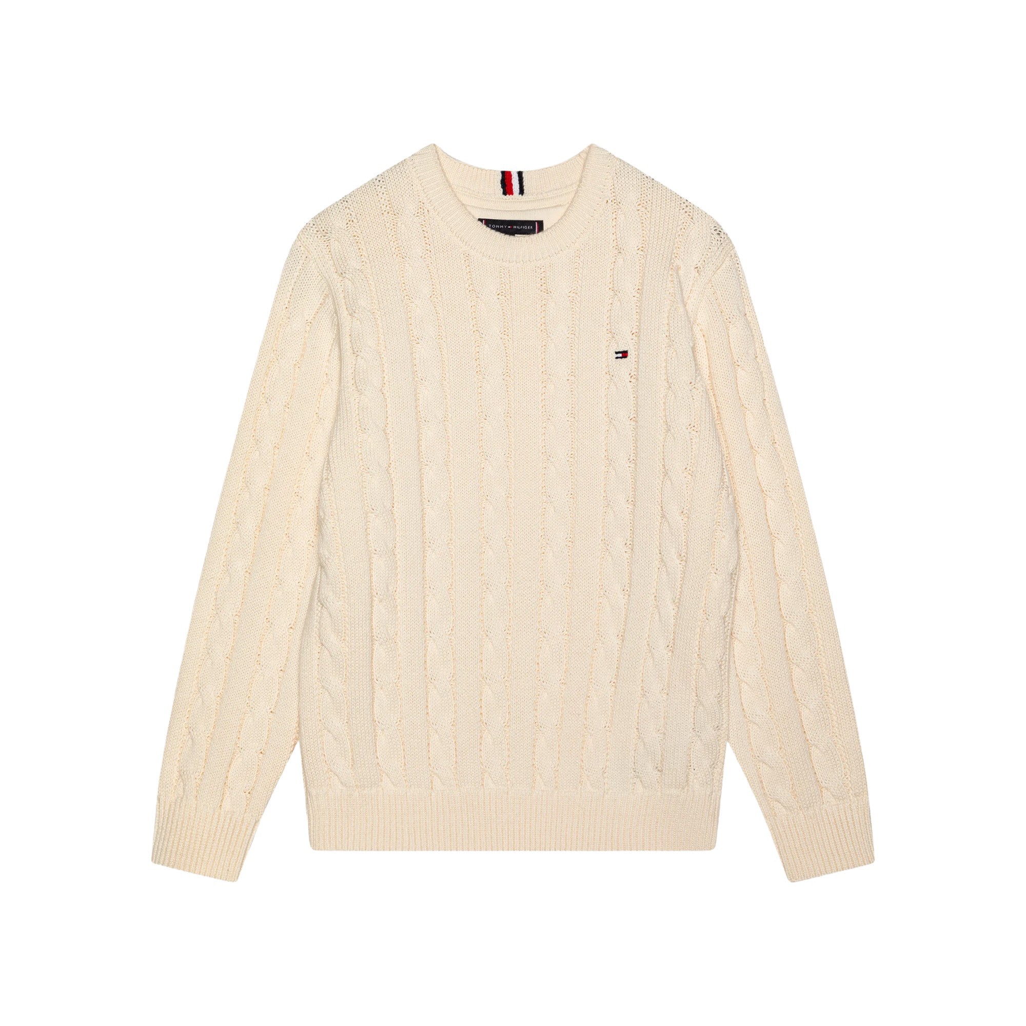 TOMMY HILFIGER Pullover crema a maglia intrecciata bambino