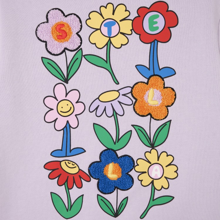 STELLA McCARTNEY Felpa lilla con stampa e applicazioni bambina