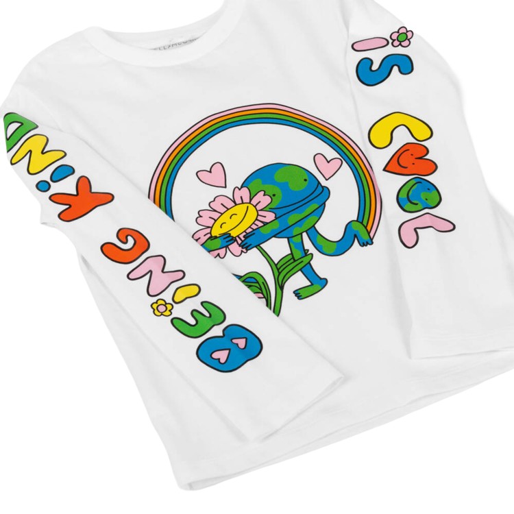 STELLA McCARTNEY T-shirt bianca a maniche lunghe con stampa bambina