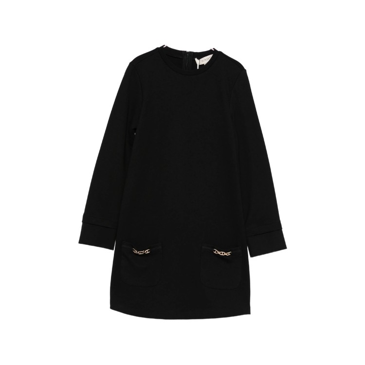 TWIN-SET Abito nero midi con logo bambina