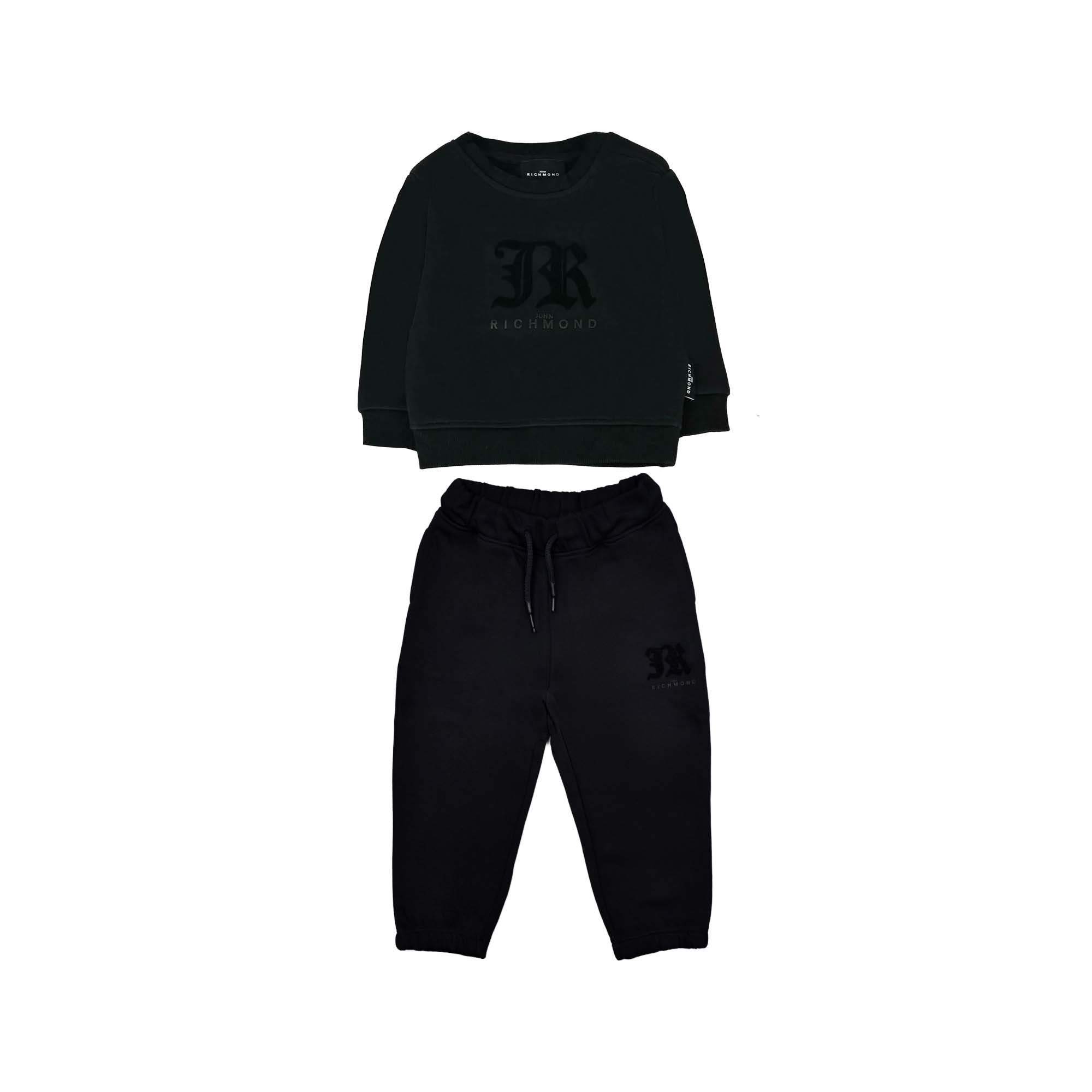 JOHN RICHMOND Tuta sportiva nera con logo velluto bambini