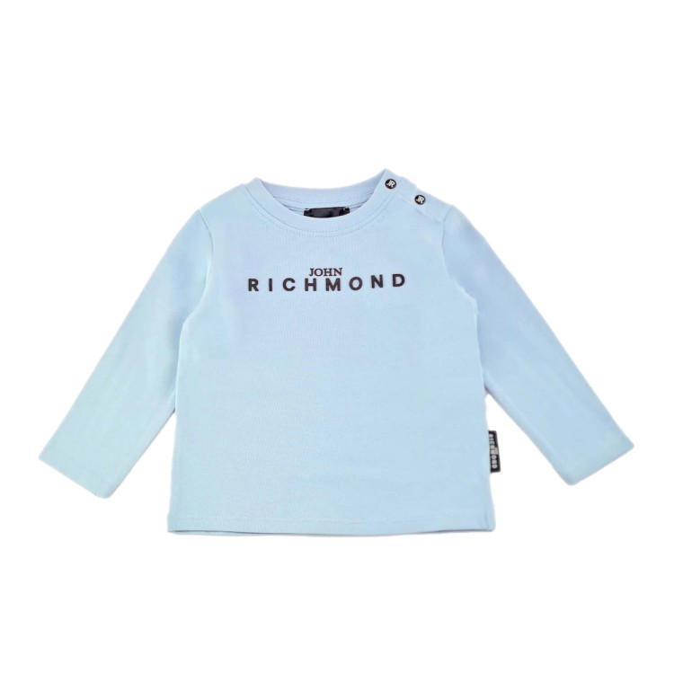 JOHN RICHMOND T-shirt celeste a maniche lunghe con logo neonati