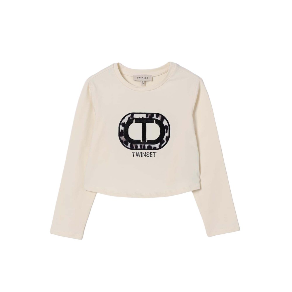 TWIN-SET T-shirt crema logo...