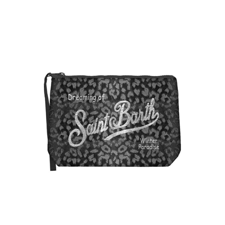 SAINT BARTH Pochette Aline leopardata nera velvet bambina