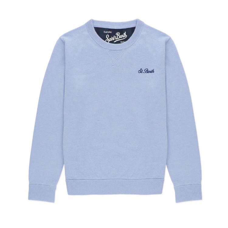 SAINT BARTH Maglione celeste con logo bambino