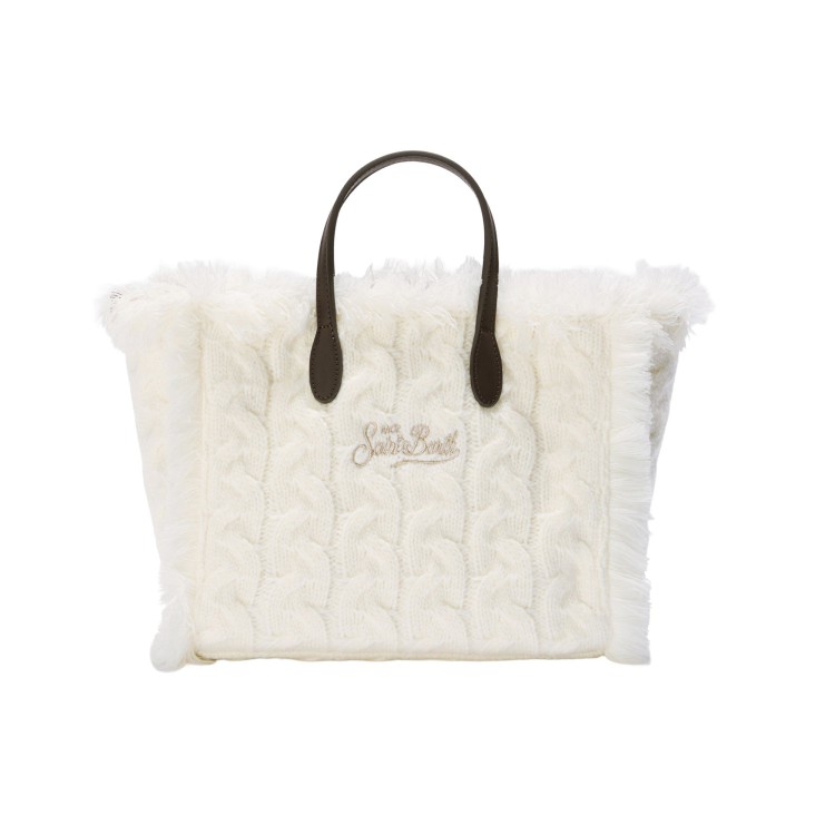 SAINT BARTH Borsa Colette bianca in lana a trecce bambina