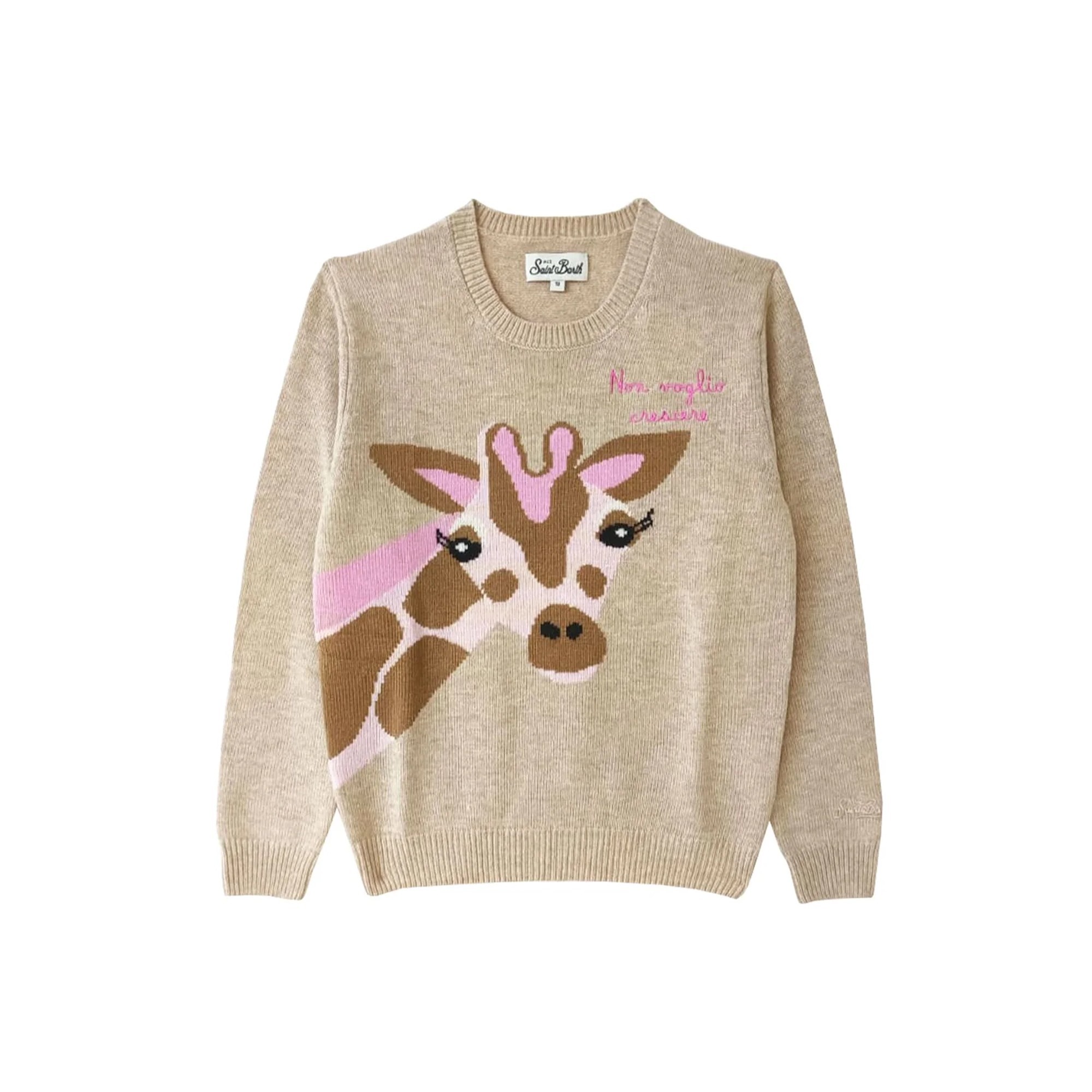 SAINT BARTH Maglione beige "non voglio crescere" giraffa bambina