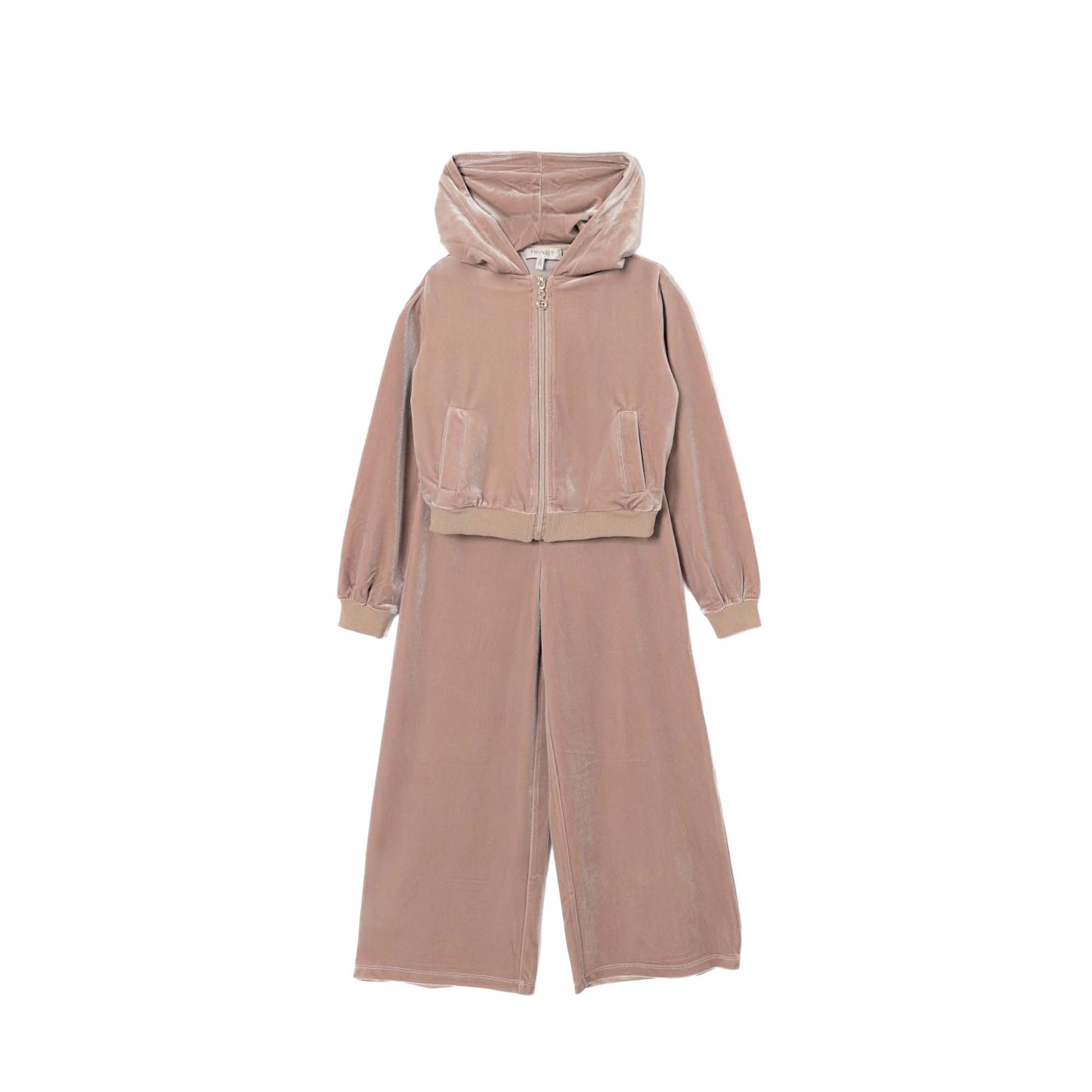 TWIN-SET Tuta beige in ciniglia felpa e pantalone bambina