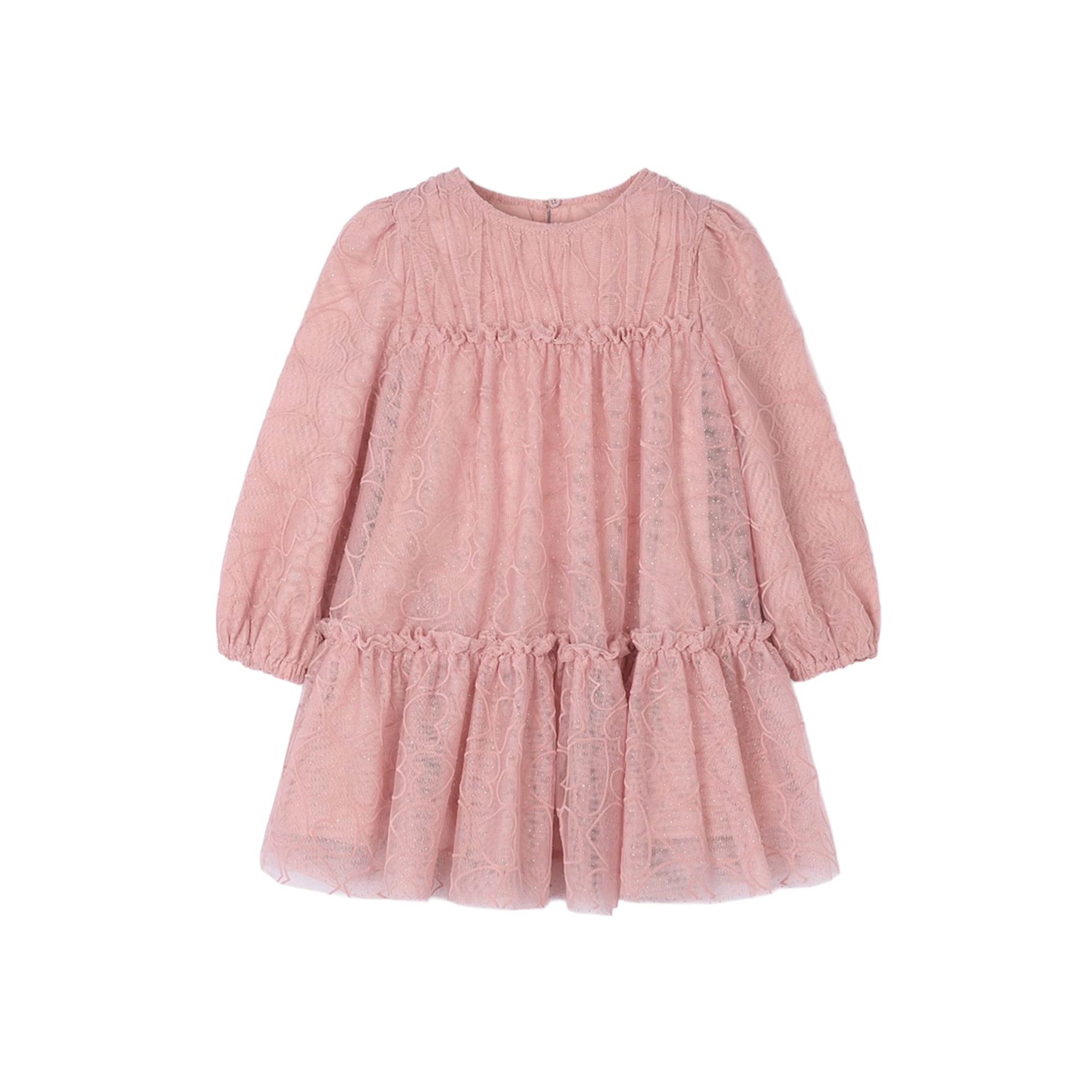 MAYORAL Abito rosa in tulle a balze cuoricini bambina