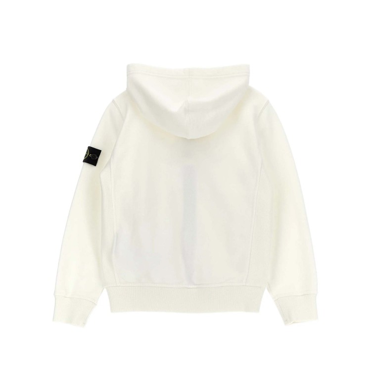 STONE ISLAND Felpa bianca full-zip con cappuccio bambini