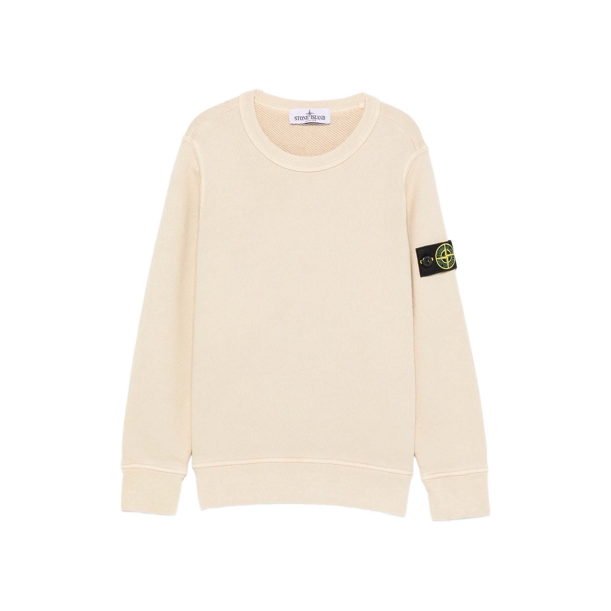 STONE ISLAND Felpa sabbia girocollo con patch bambini